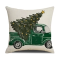 Federa natalizia in lino con camion d'epoca verde e decorazione con albero di Natale - Beige (YMX028-8)