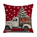 Set of 4 Christmas red pillow covers with vintage white truck and snowflake patterns - White Retro Truck with Tree (YMA39-4)