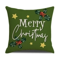 Green Christmas pillowcase with Merry Christmas text and holly berry print in linen fabric - Green Merry Christmas Style (YMA23-1)