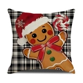 Gingerbread man printed pillowcase with black and white checkered pattern and holiday details - Plaid Hat Gingerbread Man Style (YMA23-2)
