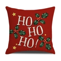 Christmas HO HO HO! red linen pillowcase with holly berry and star decorations - Red Ho Ho Ho Style (YMA23-4)