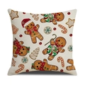 Gingerbread man and candy cane festive print on a textured cream linen cushion cover - Gingerbread Man All Over Print Style (YMA25-4)