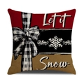 Funda de cojín navideña de lino con estampado 'Let it snow' y lazo de cuadros - Texto Artístico Let It Snow (YMA28-2)