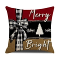 Funda de cojín navideño de lino con frase Merry Bright y lazo a cuadros blanco y negro - Estilo Lazo Merry Bright (YMA28-3)
