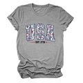 Détail du t-shirt gris USA EST. 1776 avec lettres florales et motif d'étoile - S / Gris foncé (Impression noire)