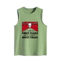 Détail du débardeur vert clair avec motif de crâne de taureau rouge et texte style country - Vert olive