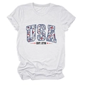 Detail of USA EST 1776 graphic print with red and blue floral patterns on white cotton T-shirt - White