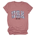 Detail of USA floral lettering and rolled cuffs on a dusty rose cotton t-shirt - S / Rose Gold (Black Font)