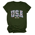 Detail view of USA floral print and star motif on army green crew neck t-shirt - Army Green