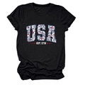 Detail of USA floral print and EST. 1776 graphic on black crew neck cotton t-shirt - Black