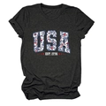 Women's dark grey USA EST 1776 t-shirt with floral flag pattern and red star detail - Black Heather Grey
