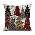 Funda de cojín de lino con motivos de árboles de Navidad rojos y dorados en fondo blanco - Diversos Árboles de Navidad (YMA28-4)
