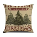 Weihnachts-Kissenbezug aus Leinen mit Farm Fresh Christmas Trees Aufdruck im Retro-Stil - 45x45cm / Weihnachtsbaum Stil (YMA24-1)