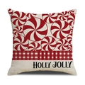 Weihnachts-Kissenbezug mit Zuckerstangen-Muster und Holly Jolly Schriftzug aus Leinen - Pfefferminz-Wirbelmuster mit Text (YMA26-1) / 45x45cm(Nur Bezug)
