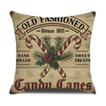 Vintage-Weihnachtskissenbezug aus Leinen mit Zuckerstangen und Tannennadelmustern - 45x45cm / Zuckerstangen Stil (YMA24-4)
