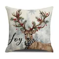 Funda de cojín navideño con reno, estampado Joy y bufanda de cuadros escoceses - Estilo Reno Joy (YMA44-2)
