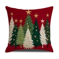 Christmas pillowcase featuring red linen background with colorful pine trees pattern - Christmas Tree Group (YMA39-1)