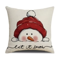 Weihnachtliches Kissenbezug mit Schneemann und Let It Snow Text auf Leinen - Cartoon Schneemann Stil (YMA38-2) / 45x45cm(Nur Bezug)