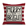 Christmas pillow cover with Merry and Bright text on red and white striped linen fabric - Merry and Bright Letters (YMA39-2)