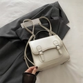 Chic cream white PU leather backpack and handbag with vintage buckle straps - Off White