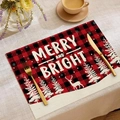 Sottopiatto natalizio a quadri rossi con testo Merry and Bright e motivo di renna - Stile Renna Quadretti Buffalo (CDX1-37)