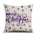 Weihnachtskissenbezug aus Leinen mit lila Elch-Aufdruck und Merry Christmas-Schriftzug - Lila Merry Christmas & Rentier Stil (YMX86-1)