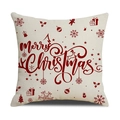Merry Christmas linen pillow cover featuring red reindeer and snowflake print on beige fabric - Beige With Red Christmas Elements Style (YMX86-5)