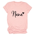Detail view of light pink Nana T-shirt with heart print and soft cotton crew neck fabric - Pink (Black Print)
