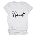 Close-up of Nana text and black heart print on a white crew neck short sleeve T-shirt - White (Black Font)