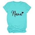 Detail of teal cotton T-shirt featuring Nana lettering and black heart print on fabric - Deep Water Blue (Black Font)