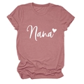 Detail of Nana text and heart print on mauve cotton casual t-shirt with rolled sleeves - Rose Gold (White Font)