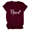 Detail of Nana heart print on burgundy short sleeve cotton t-shirt for women - Wine Red (White Font)