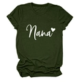 Detailed view of dark green Nana heart print on a cotton blend crew neck t-shirt - Army Green (White Font)