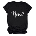 Close-up of rolled sleeves and heart Nana print on a casual black cotton crewneck T-shirt - Black (White Font)