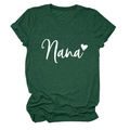 Detail of Nana text and heart print on dark green short sleeve crew neck t-shirt - Retro Green (White Font)