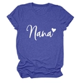 Close-up of heather purple Nana t-shirt with heart graphic and rolled sleeve detail - Retro Blue (White Font)