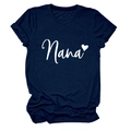 Detail of Nana heart print on dark blue cotton T-shirt with rolled sleeves - Navy Blue (White Font)