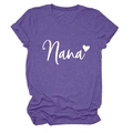 Close-up of purple Nana heart print t-shirt featuring a heather texture and soft cotton fabric - Purple (White Font)