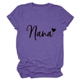Detail of Nana lettering and heart print on purple heathered crew neck cotton t-shirt - Purple (Black Text)