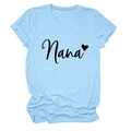Detail of light blue crew neck T-shirt with black Nana text and small heart print - Light Blue (Black Font)