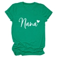 Detail of green Nana heart print cotton T-shirt with rolled sleeves on white background - Dark Green (White Font)