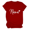 Detailed close-up of a red Nana heart print t-shirt featuring rolled cuff sleeve design - Red (White Font)