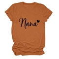 Detail of Nana text and heart print on a brown-orange crew neck cotton T-shirt - Burnt Orange (Black Font)