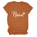 Detail of Nana heart print on soft caramel cotton t-shirt with rolled-up cuffs - Burnt Orange (White Font)