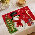 Set de table de Noël en lin avec motif bonhomme de neige festif rouge - Style Bonhomme de Neige Rouge Sapin (CDX1-40)