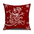 Red Christmas pillowcase with white reindeer and snowflake patterns in textured linen - Red With White Snowman Style (YMX86-6)