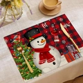 Set de table de Noël à carreaux rouges et noirs avec bonhomme de neige et imprimé - Style Bonhomme de Neige Boîte Cadeau (CDX1-41)
