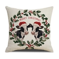 Kerst kussensloop met 'Mooey Christmas' koeienkrans op linnen textuur stof - Koe Stijl (MOOEY CHRISTMAS)