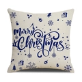 Christmas reindeer pillow cover in navy blue and cream linen with Merry Christmas print - Beige With Blue Christmas Elements Style (YMX86-9)
