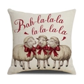 Vierkante kussenhoes met feestelijke schapenprint, rode strikjes en decoratieve tekst - Schaap Stijl (Bah-la-la-la)
